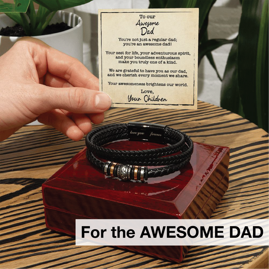 Men's Love You Forever Bracelet On Closed Wooden Box With LED And Message Card For Awesome Dad - Title - Elegant Endearments