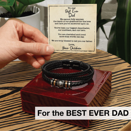 Men's Love You Forever Bracelet On Closed Wooden Box With LED And Message Card For Best Ever Dad - Title - Elegant Endearments