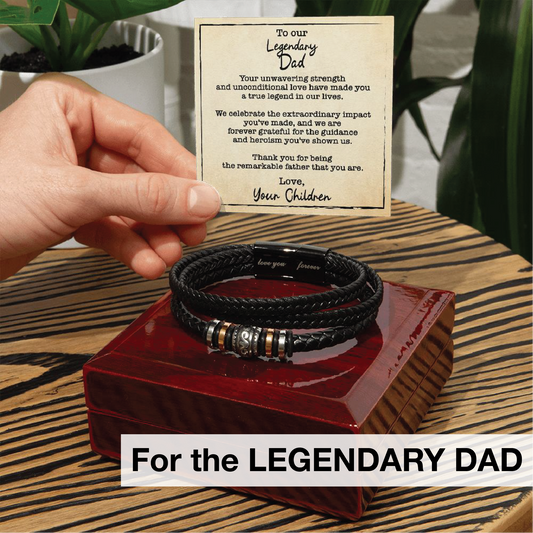 Men's Love You Forever Bracelet On Closed Wooden Box With LED And Message Card For Legendary Dad - Title - Elegant Endearments