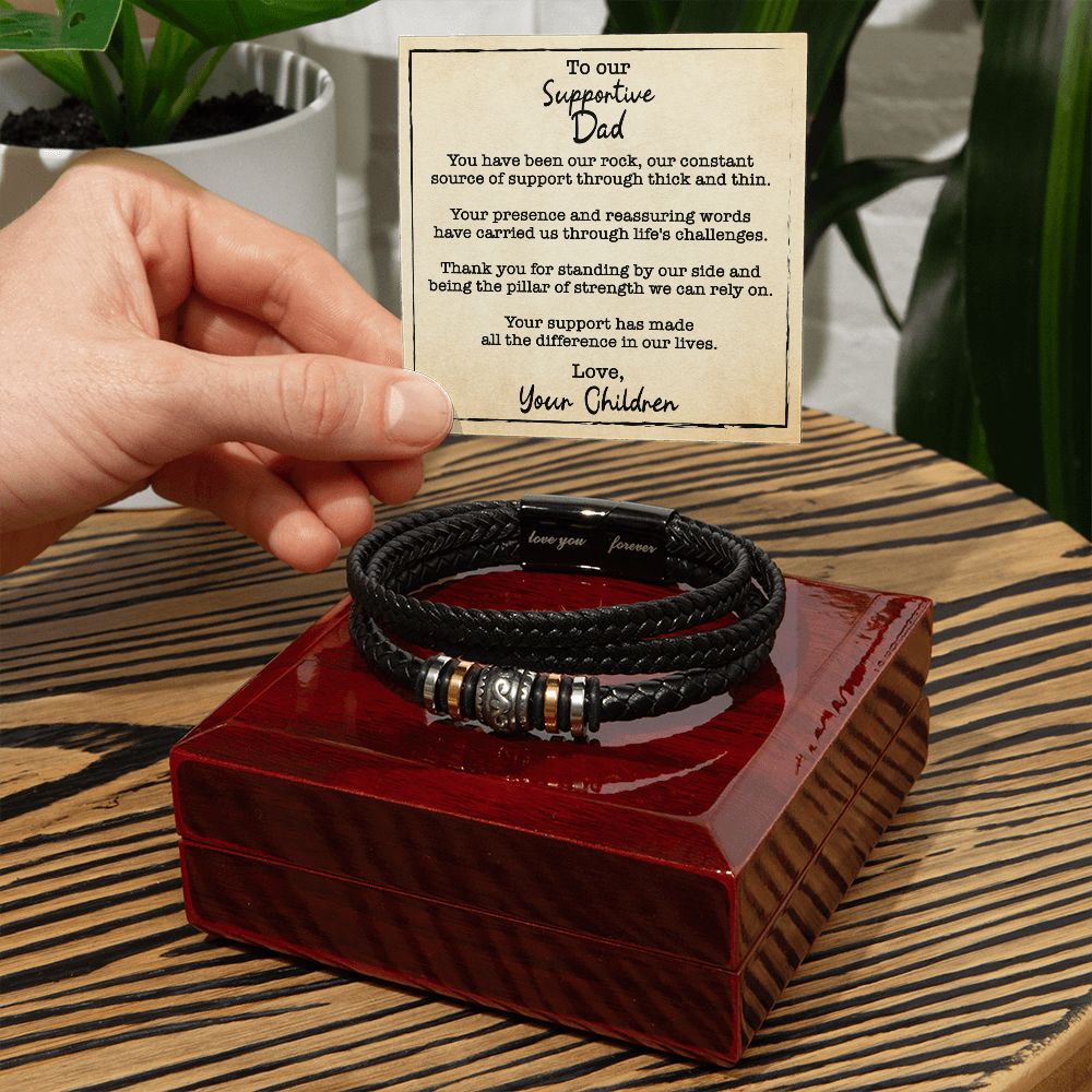 Men's Love You Forever Bracelet On Closed Wooden Box With LED And Message Card For Supportive Dad - Elegant Endearments