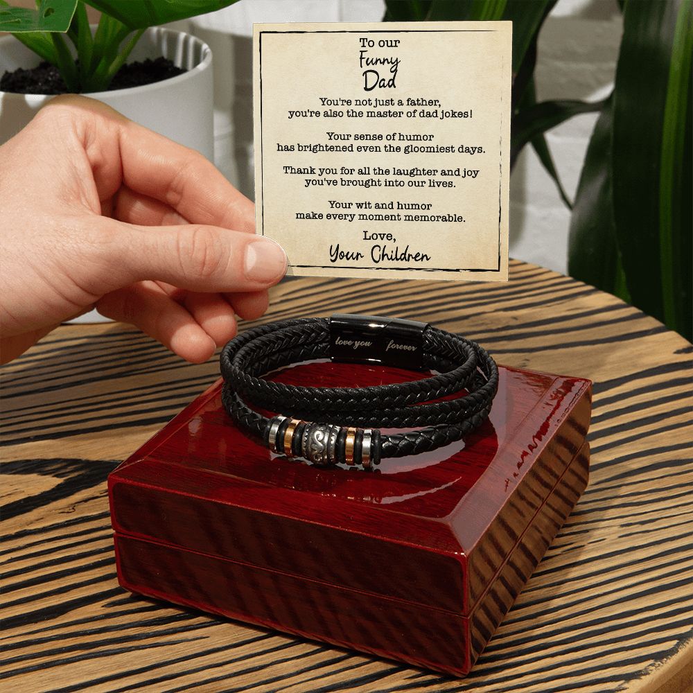 Men's Love You Forever Bracelet On Closed Wooden Box With LED And Message Card For Funny Dad - Elegant Endearments